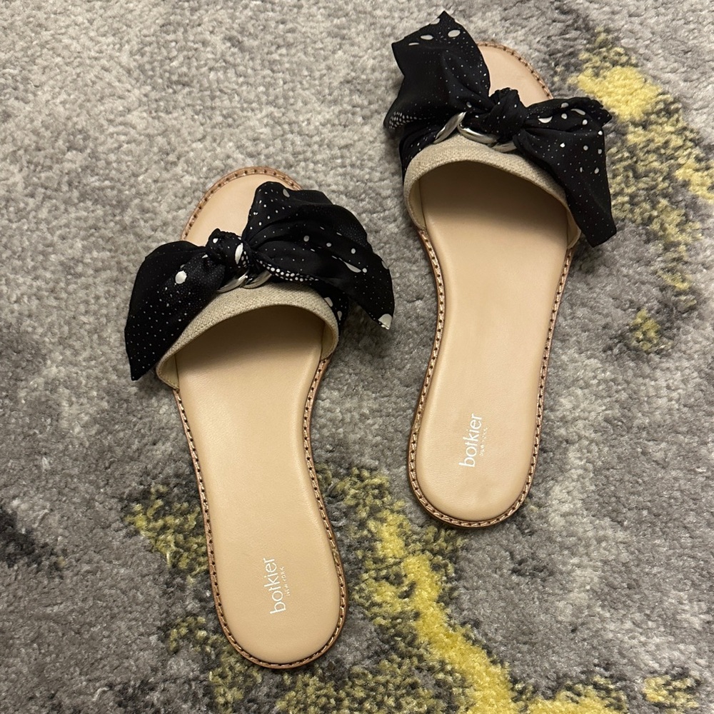 Botkier Black and Tan Women's Sandals with Bow